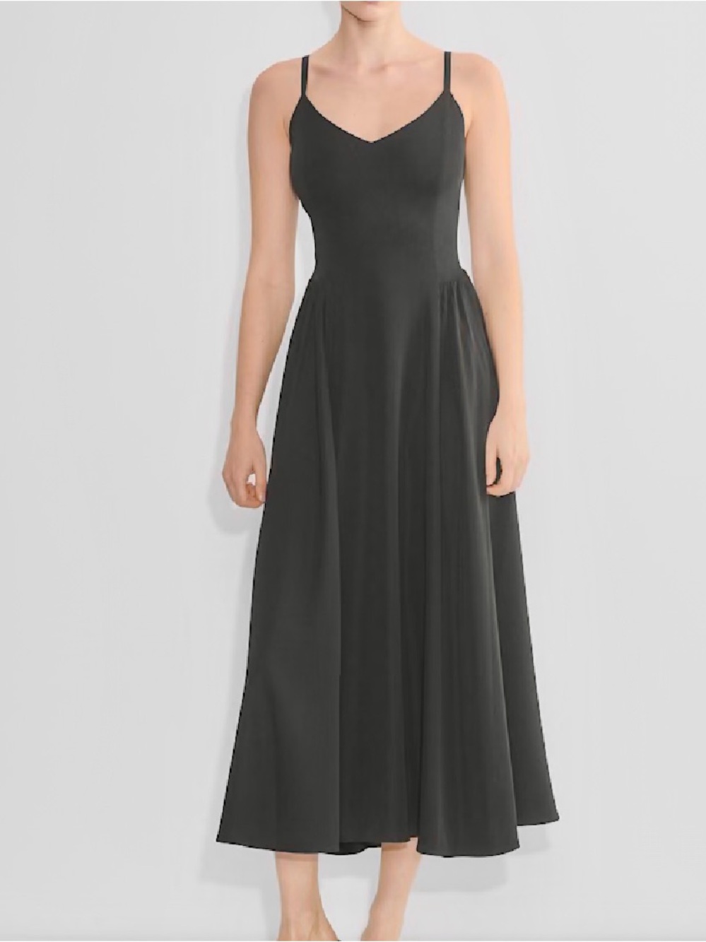 Aritzia Black Technique Spaghetti-Strap Midi Dress with Flared Skirt
